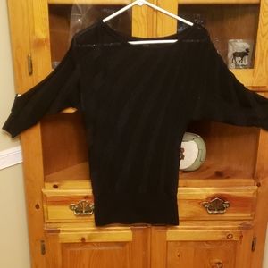 White House Black Market shiny black batwing top